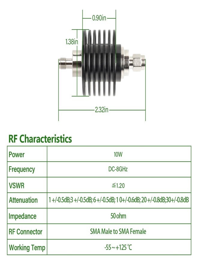 XRDS -RF مخفف إشارة الترددات اللاسلكية المحوري XRDS-RF SMA ذكر إلى SMA أنثى، 10 واط، مخفف ثابت 10 ديسيبل - Image 3